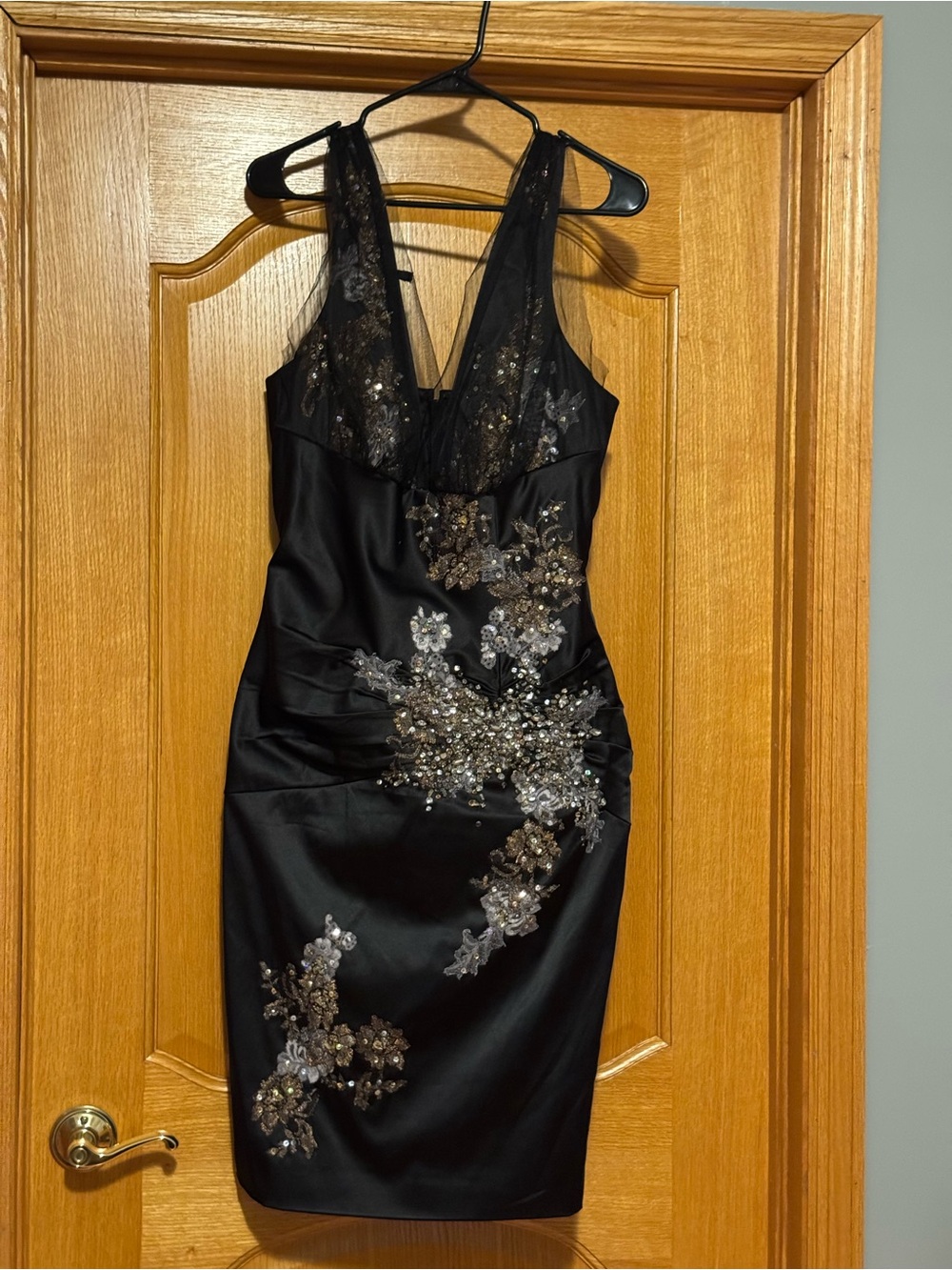 Black Embellished V-Neck Mini Dress